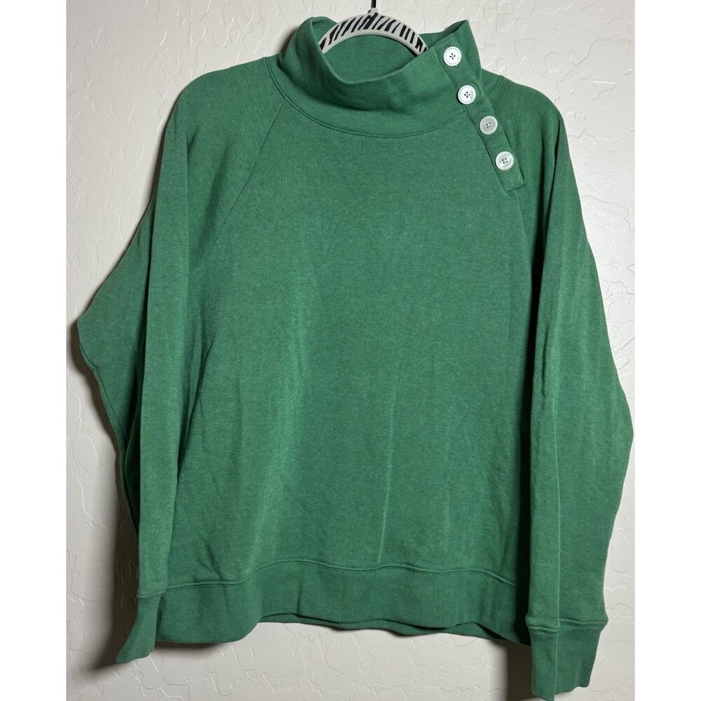 J.Crew Womens XL Green Mock Neck Sweatshirt Button Shoulder Raglan Pullover